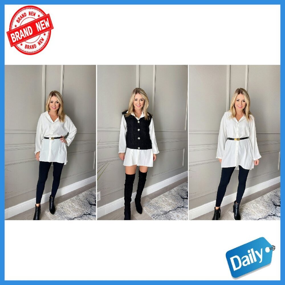 Oversized Long Sleeve Button Down Tunic Blouse Loose Fit Flowy - Picture 5 of 8